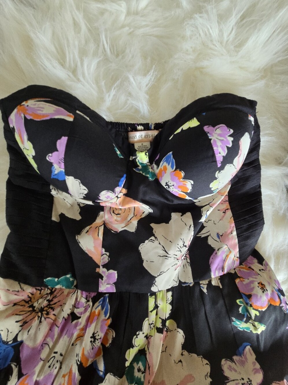 Band of Gypsies Black Strapless Floral Jumpsuit with Multicolor Blooms